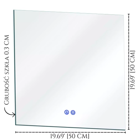 Square LED illuminated mirror 50cm three touch colors