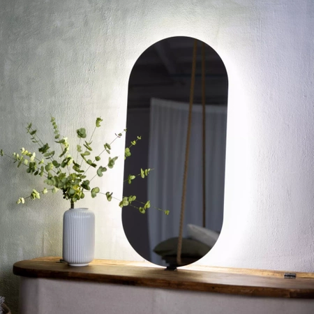 Illuminated oval LED mirror 120x40cm, three colors with a motion sensor