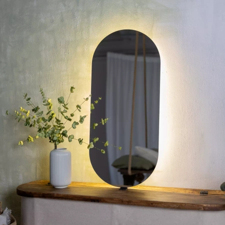 Illuminated oval LED mirror 90x40cm, three colors with a motion sensor