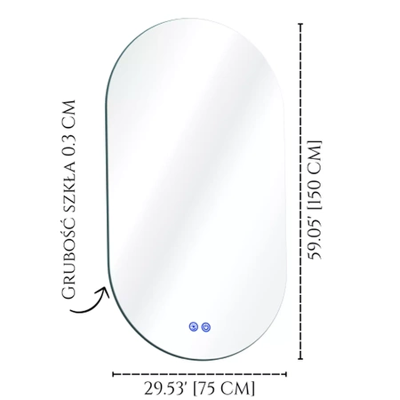 Oval LED illuminated mirror 150x75cm three touch colors