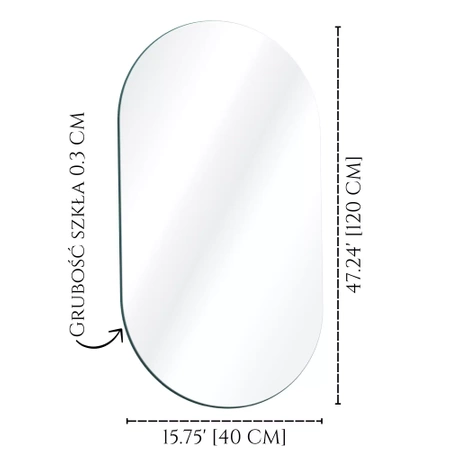 Lustro podświetlane owalne LED 120x40cm trzy barwy z czujnikiem ruchu