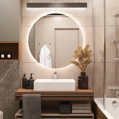 Illuminated round LED mirror 50cm three colors with motion sensor