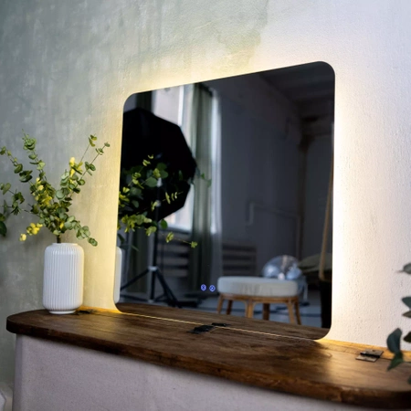 Lustro podświetlane LED kwadratowe zaokrąglone 120cm trzy barwy dotykowe