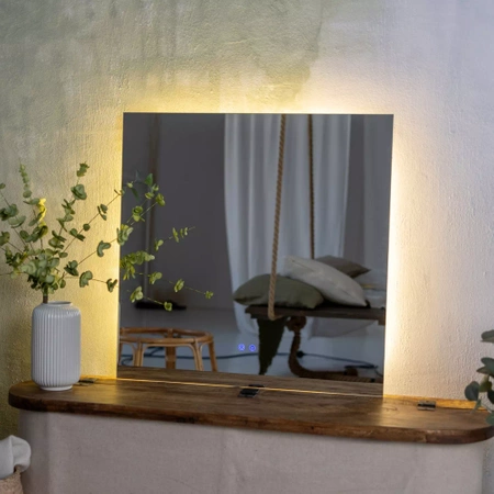 Square LED illuminated mirror 60cm three touch colors